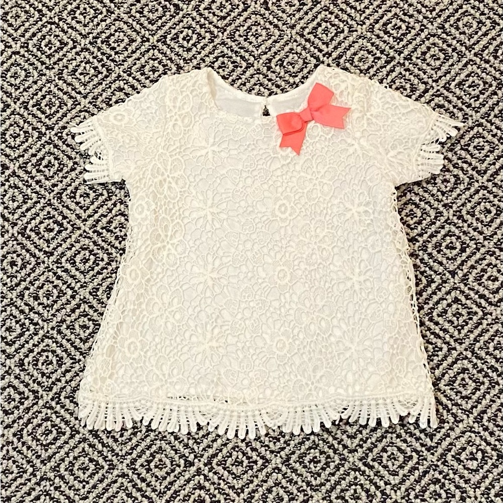 🎉 NWOT! 🎉 Rare Editions 2T White Lace Blouse with Pink Bow